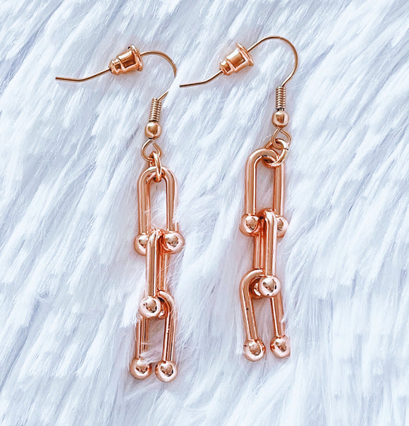 18K Rose Gold-Filled U Link Dangle Earrings - Vibes Jewelry