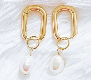 14K Gold-Filled Rectangle Earrings with Freshwater Pearls - Vibes Jewelry