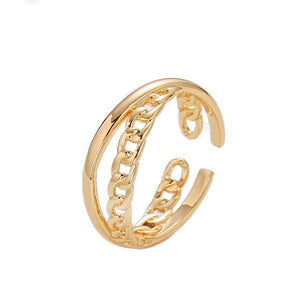 14K Gold Vermeil Double Band Cuban Chain Ring