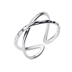 Silver Crossed Hammered Layered Ring
