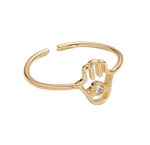 18K Gold-plated Dainty Hamsa Hand Ring