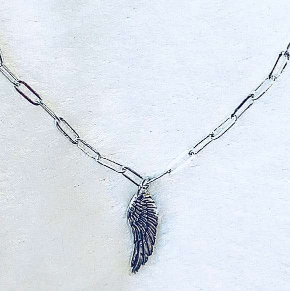 Angel Wing Silver Paperclip Necklace